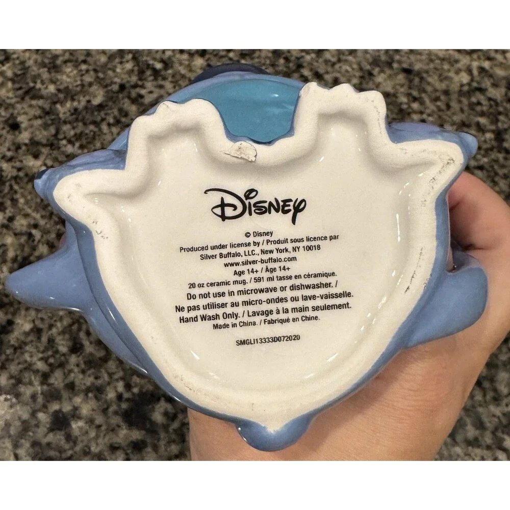 Disney 20oz 3D Blue Stitch Shaped Mug Sitting Figure Silver Buffalo Cup